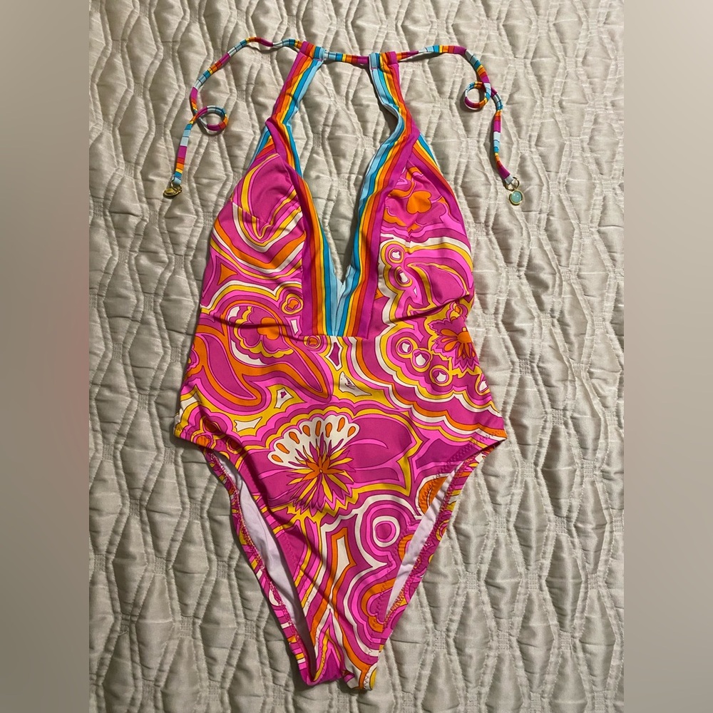 Trina Turk Pink Orange Yellow Floral One-Piece Swimsuit